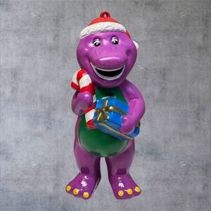 Vintage 1999 Barney Christmas Ornament‎ Santa Hat Candy Cane Gift Lyons Group 4"